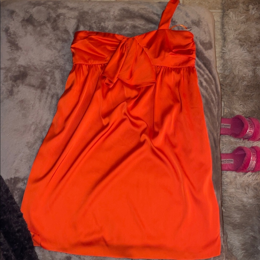 Women’s One-Shoulder Orange Satin Dress